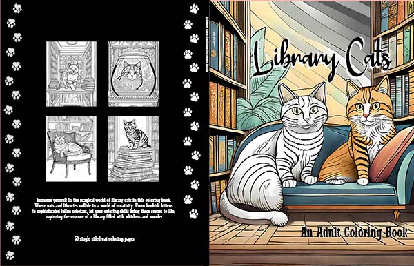 Library Cat Coloring Book Cover