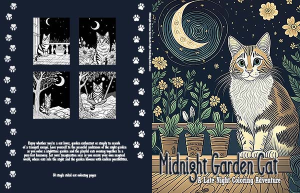 Midnight Garden Cat Coloring Book Cover