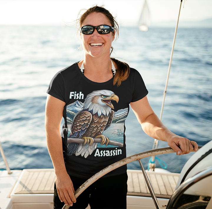 Woman on boat with Eagle T-shirt